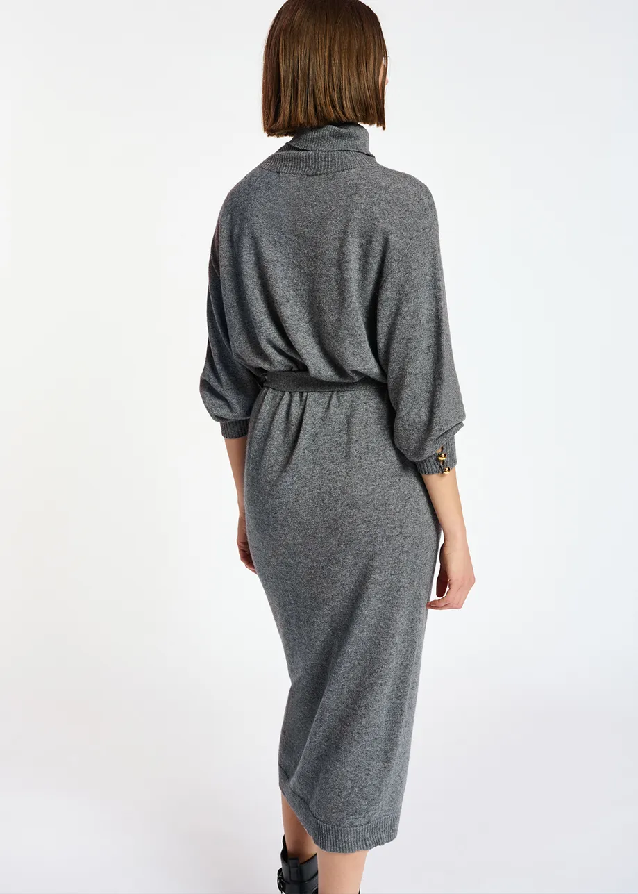 Grey turtleneck knit dress