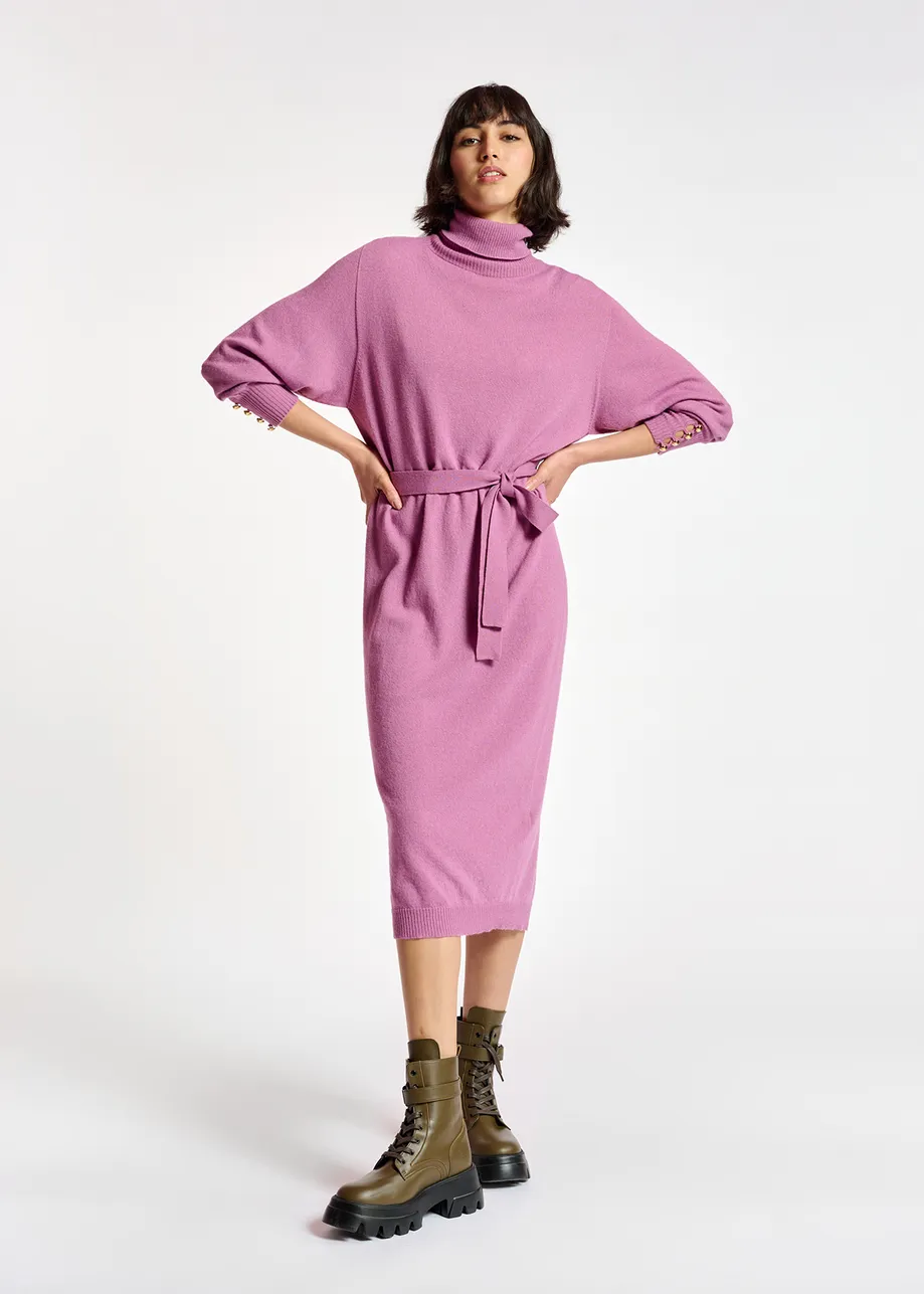 Dark lilac turtleneck knit dress