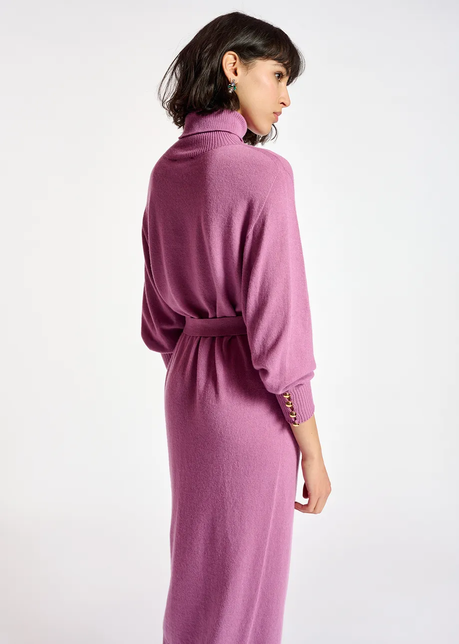 Dark lilac turtleneck knit dress