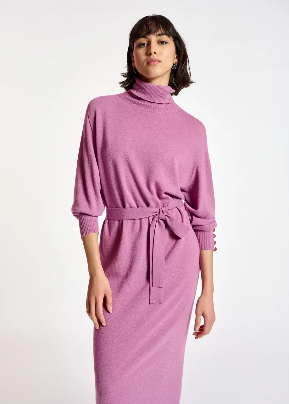 Dark lilac turtleneck knit dress