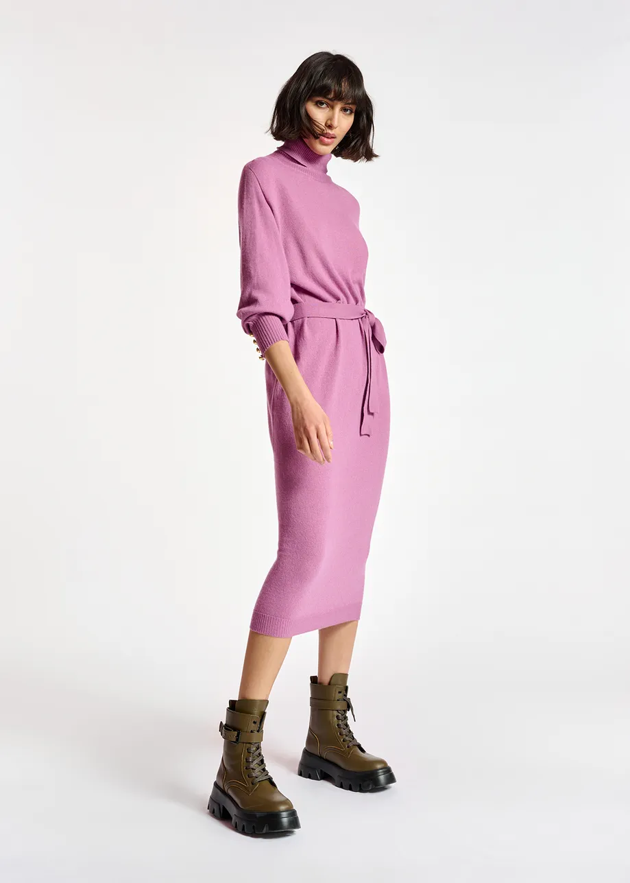 Dark lilac turtleneck knit dress