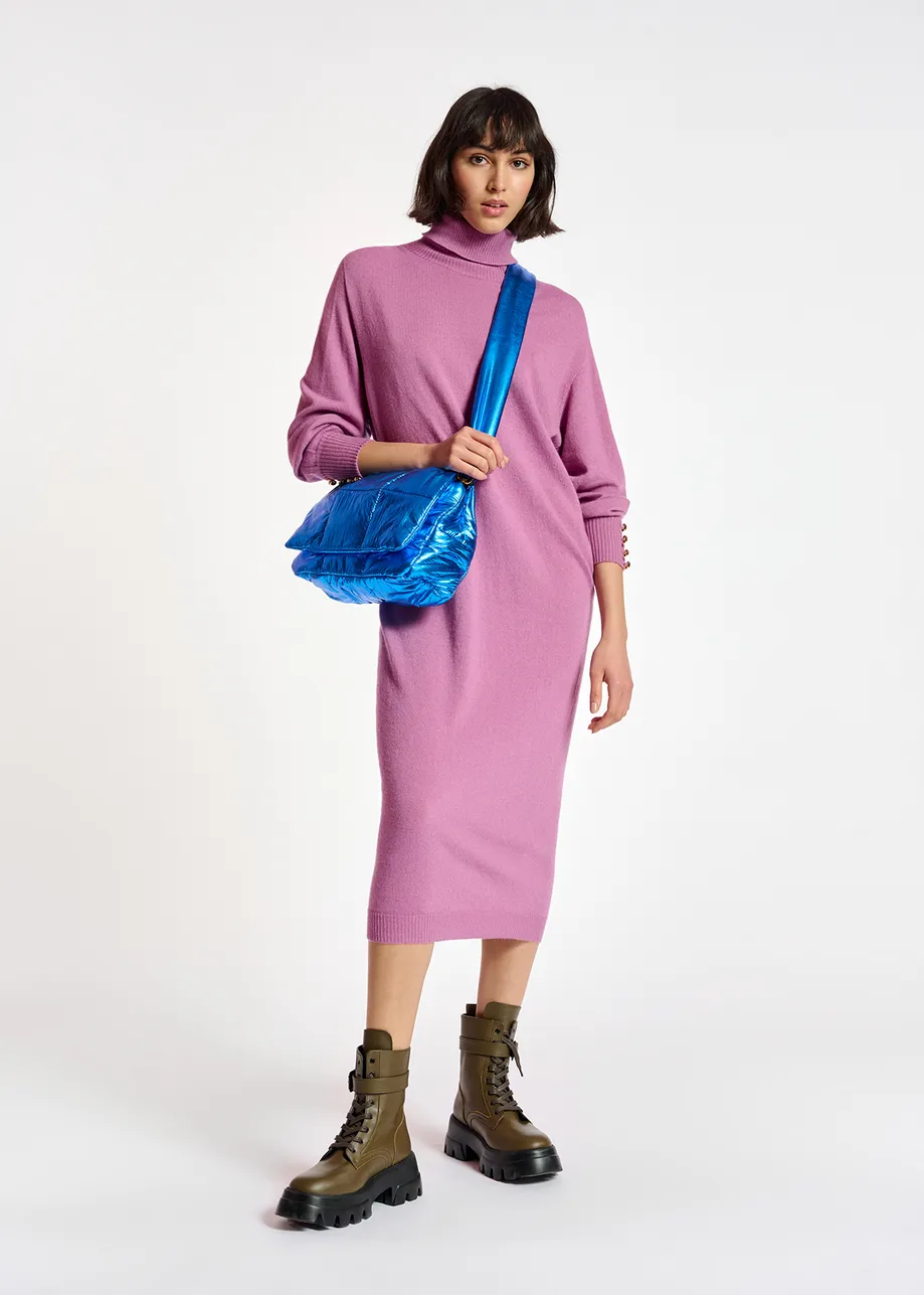 Dark lilac turtleneck knit dress