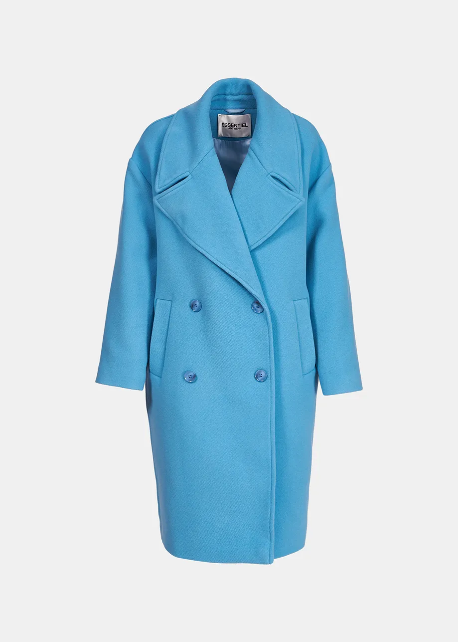 Blue double-breasted wool-blend coat