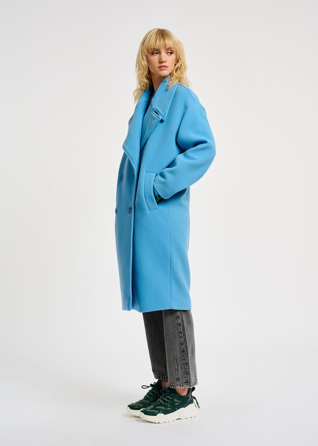 Blue double-breasted wool-blend coat