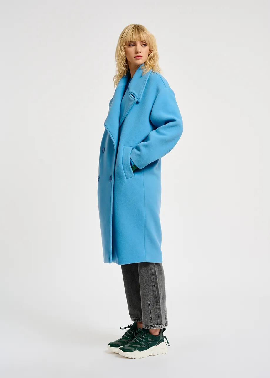 Manteau bleu à double boutonnage en laine mélangée