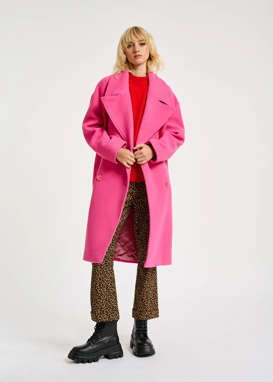 Neon pink double-breasted wool-blend coat