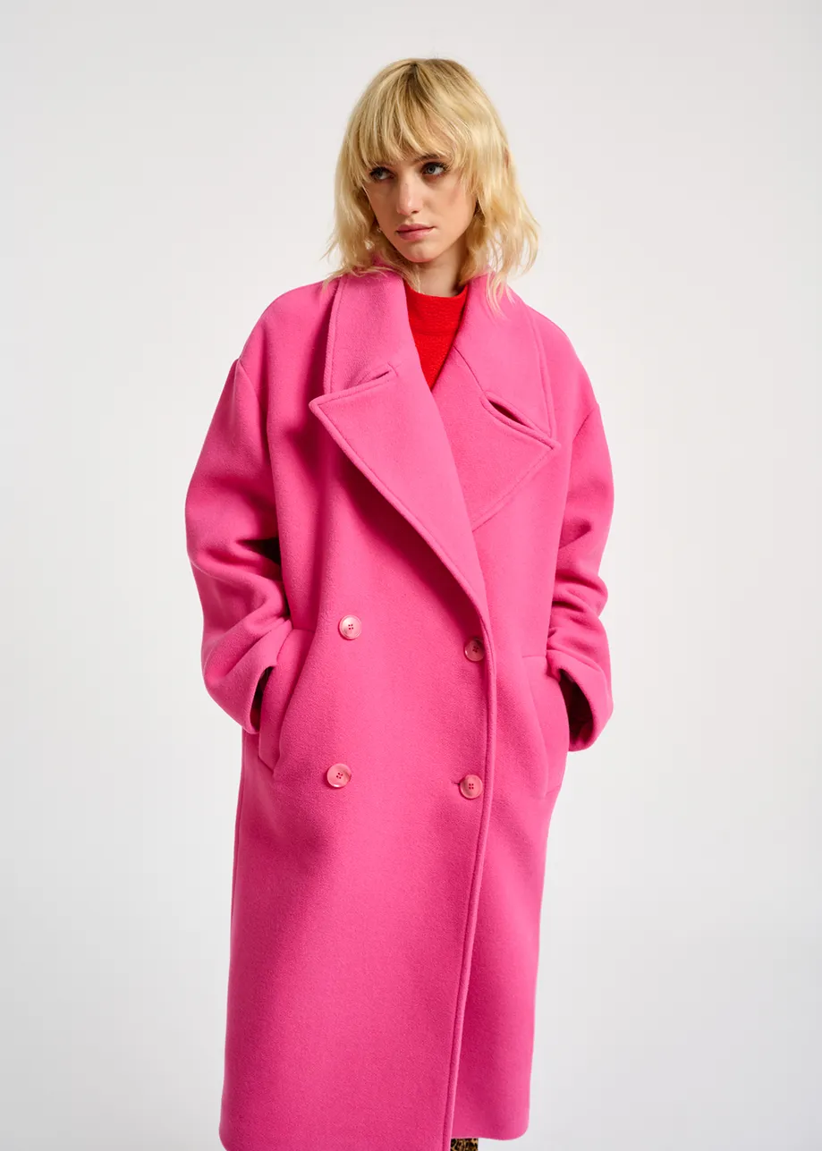Neon pink double-breasted wool-blend coat