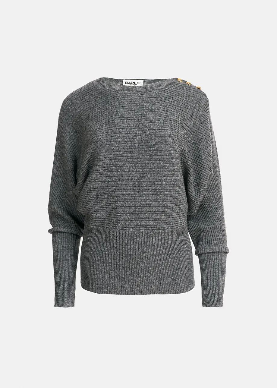 Grey batwing-sleeve knit sweater