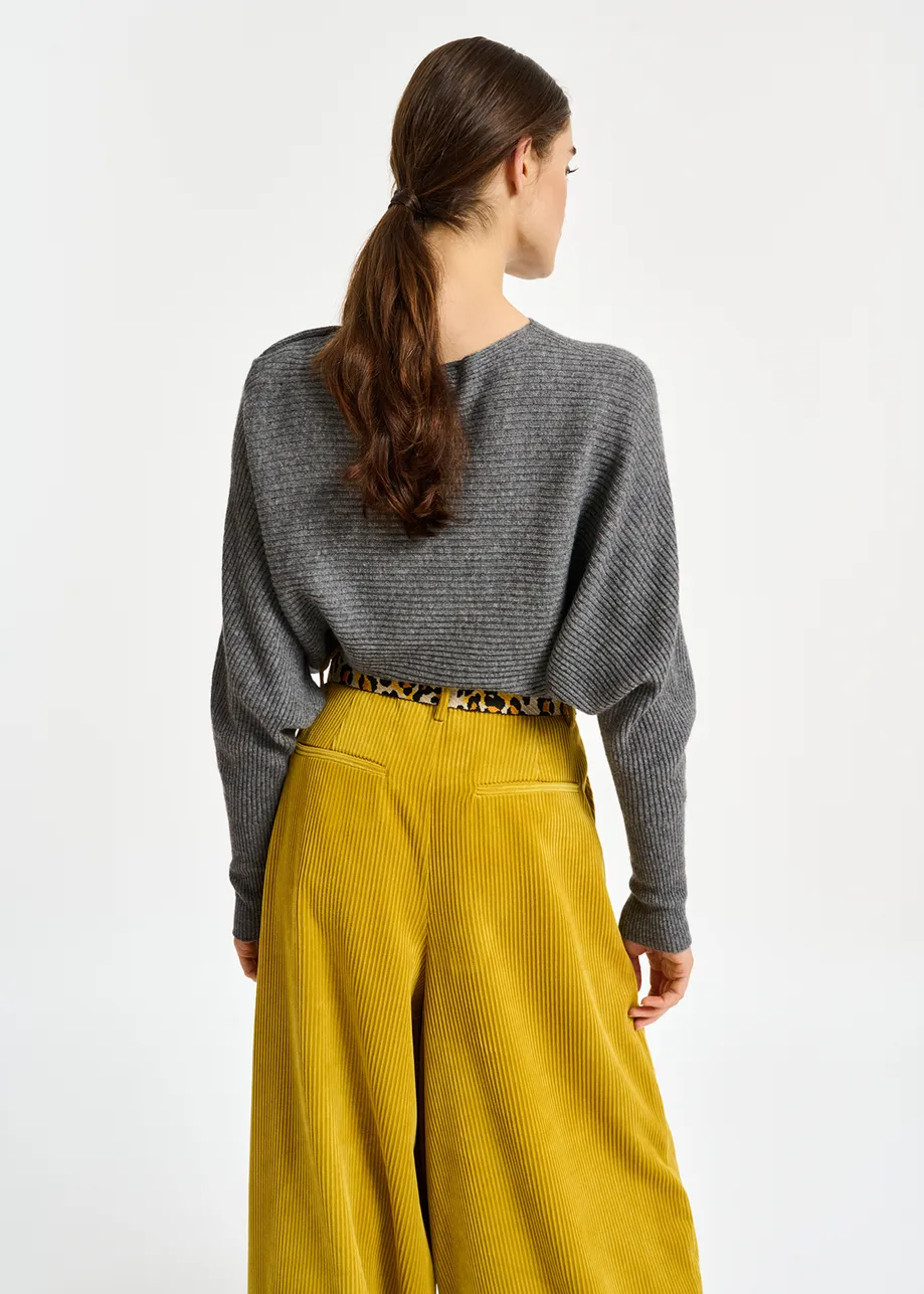 Grey batwing-sleeve knit sweater