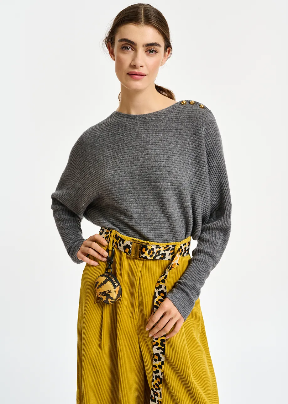 Grey batwing-sleeve knit sweater