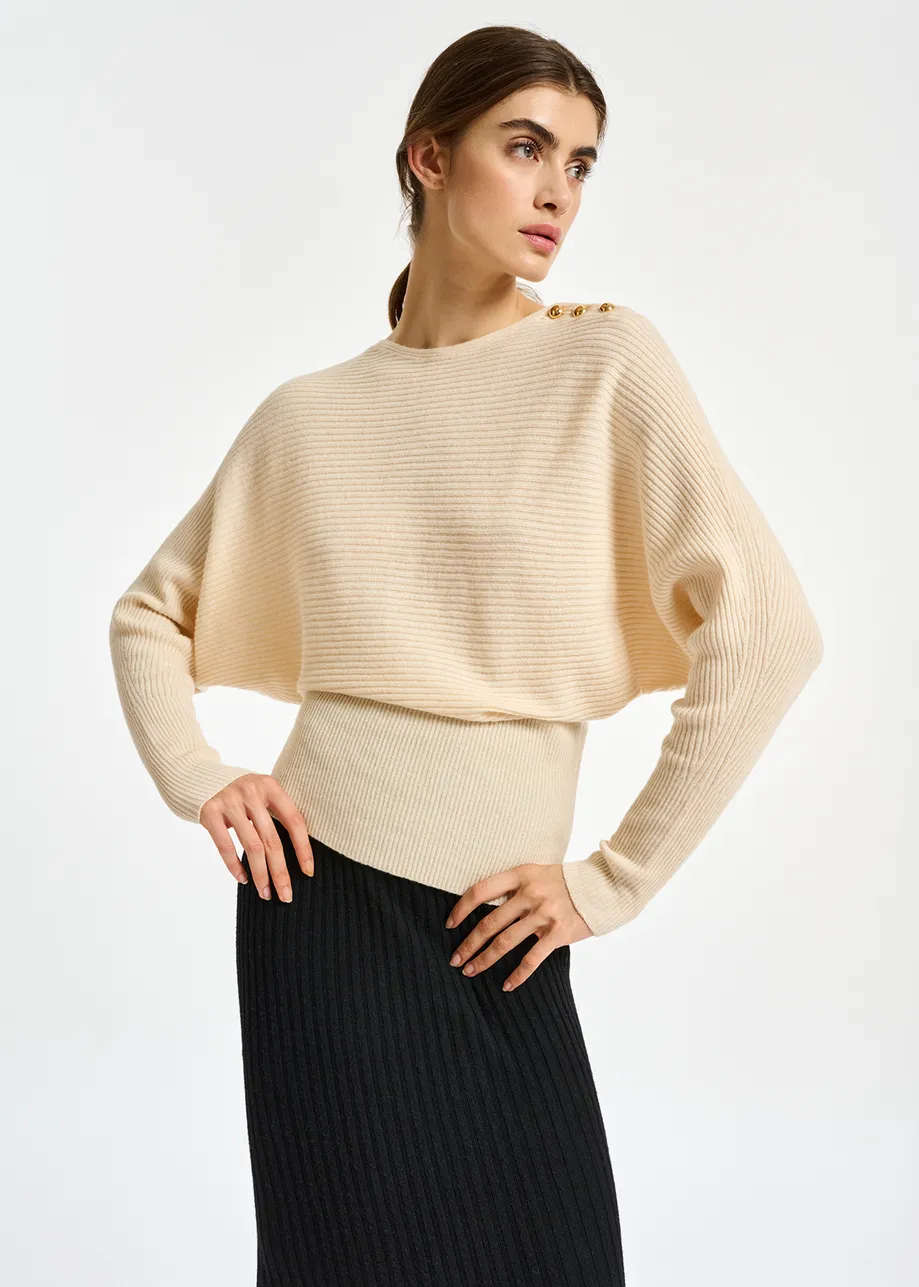 Ecru batwing-sleeve knit sweater