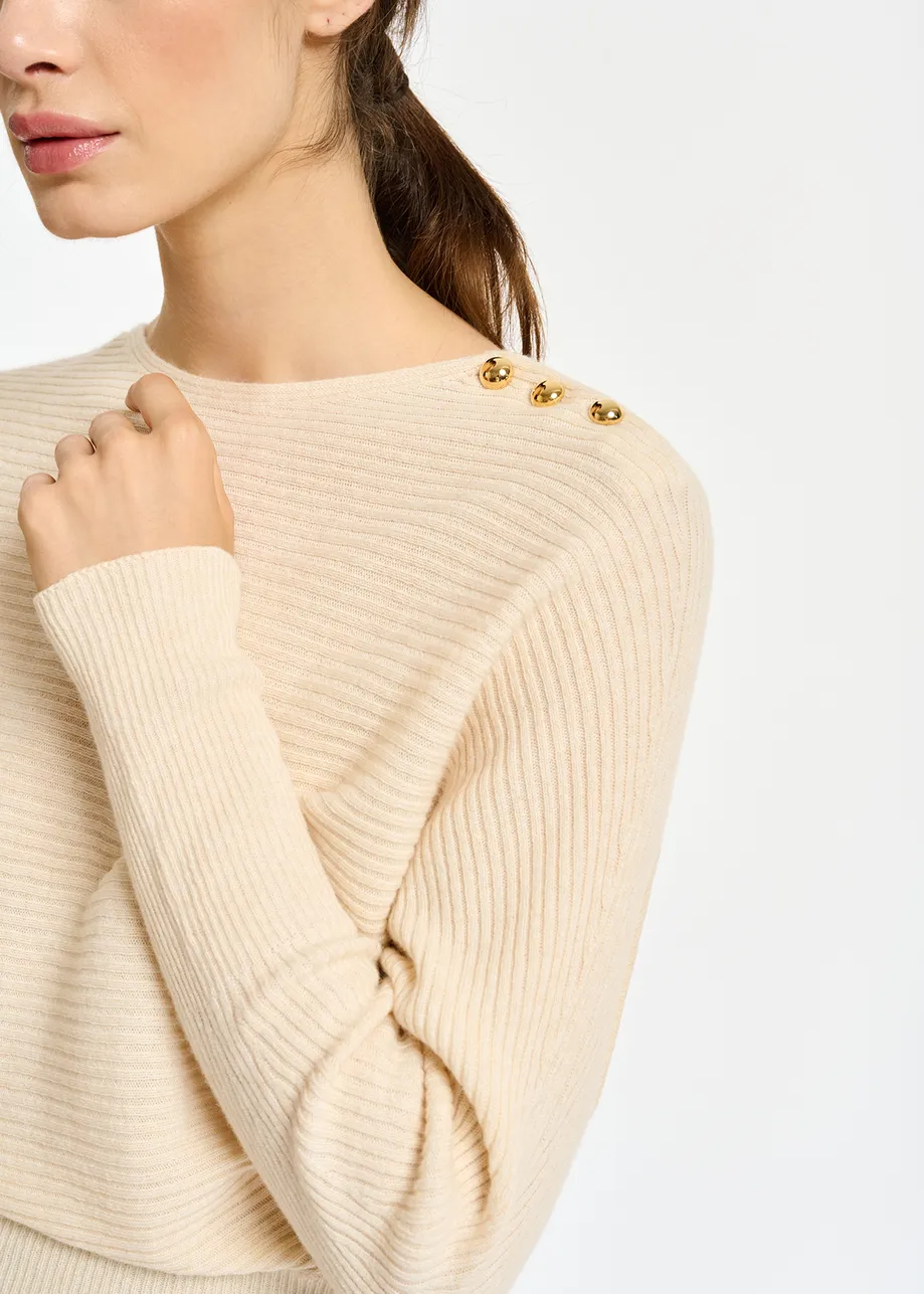 Ecru batwing-sleeve knit sweater