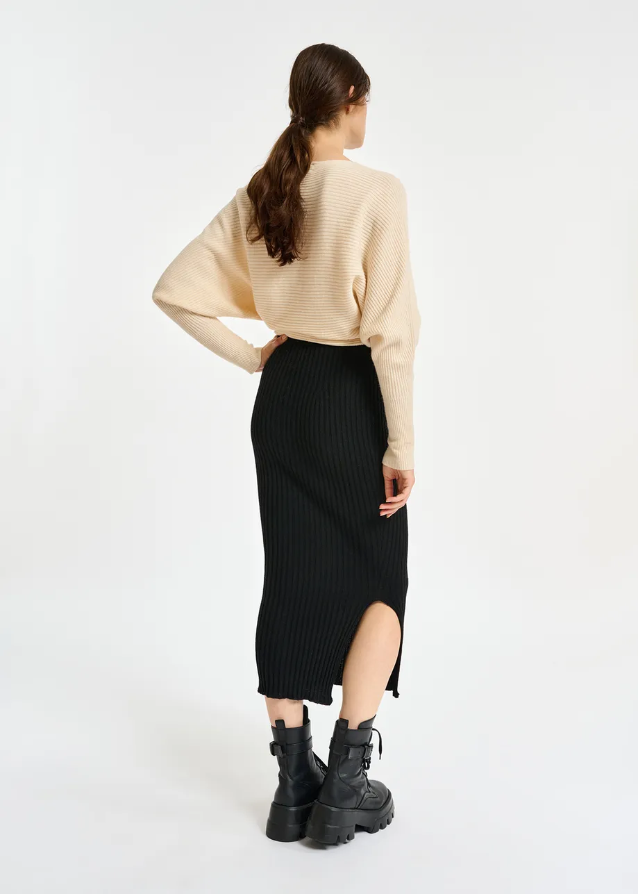 Ecru batwing-sleeve knit sweater