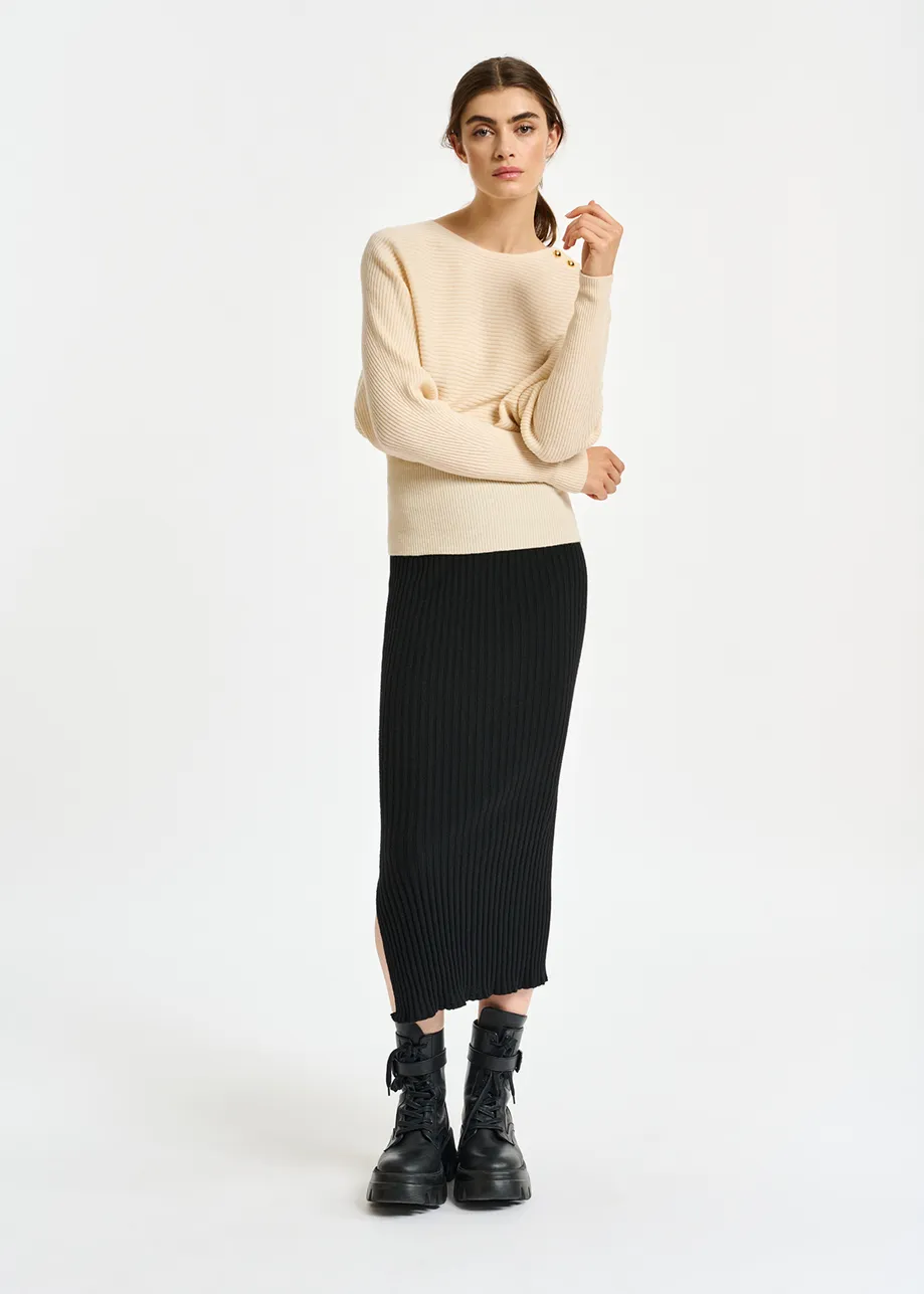 Ecru batwing-sleeve knit sweater