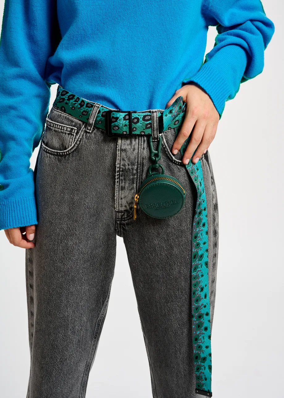 Blue canvas-jacquard belt with leopard motif