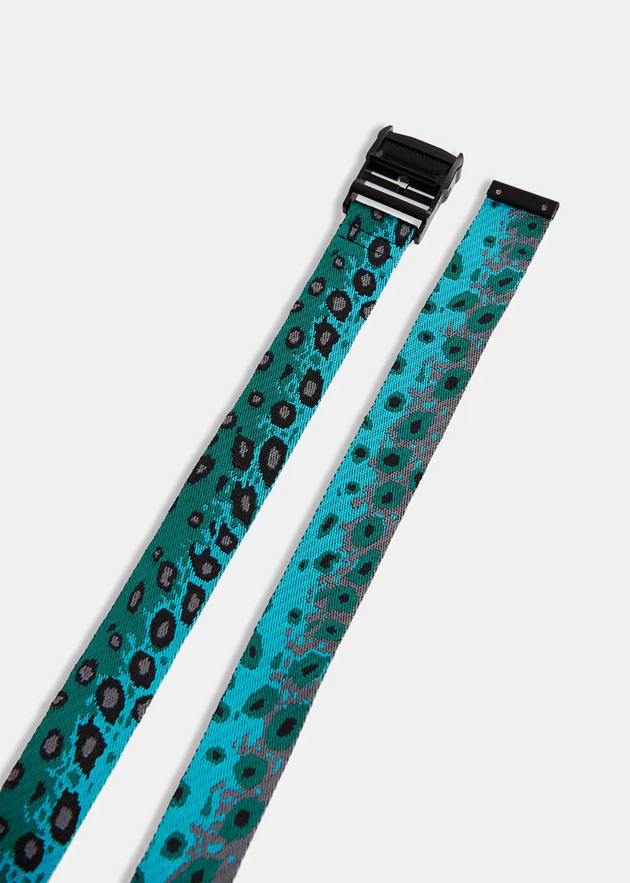 Blue canvas-jacquard belt with leopard motif