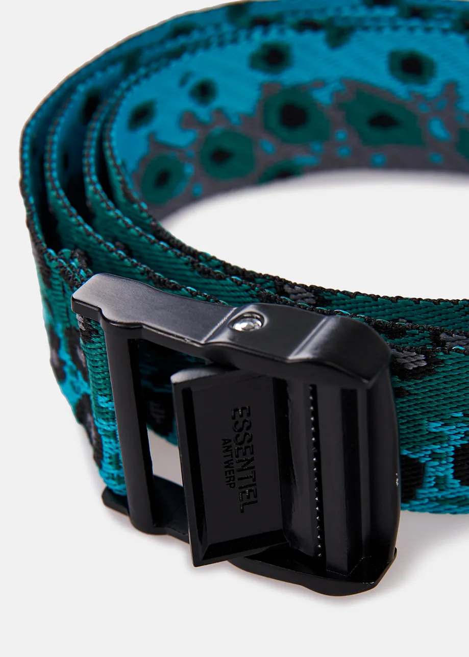 Blue canvas-jacquard belt with leopard motif