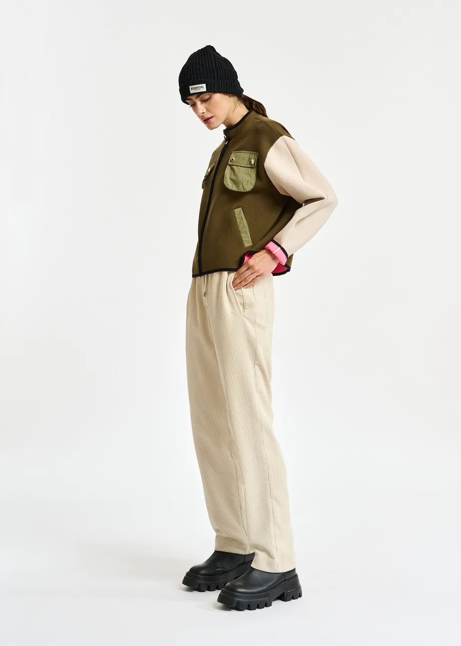 Khaki and off-white utility-inspired knit jacket