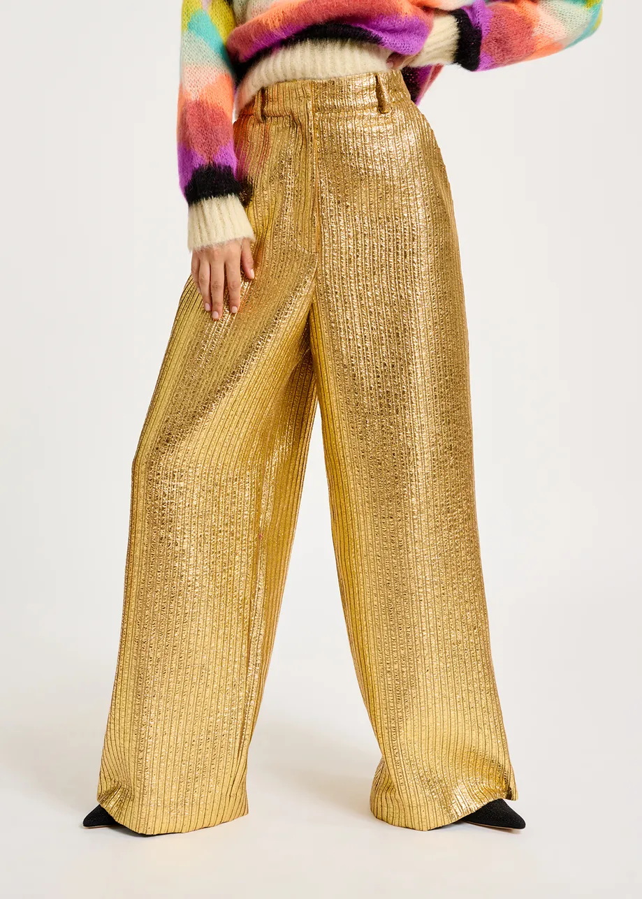 Gold metallic wide-leg pants