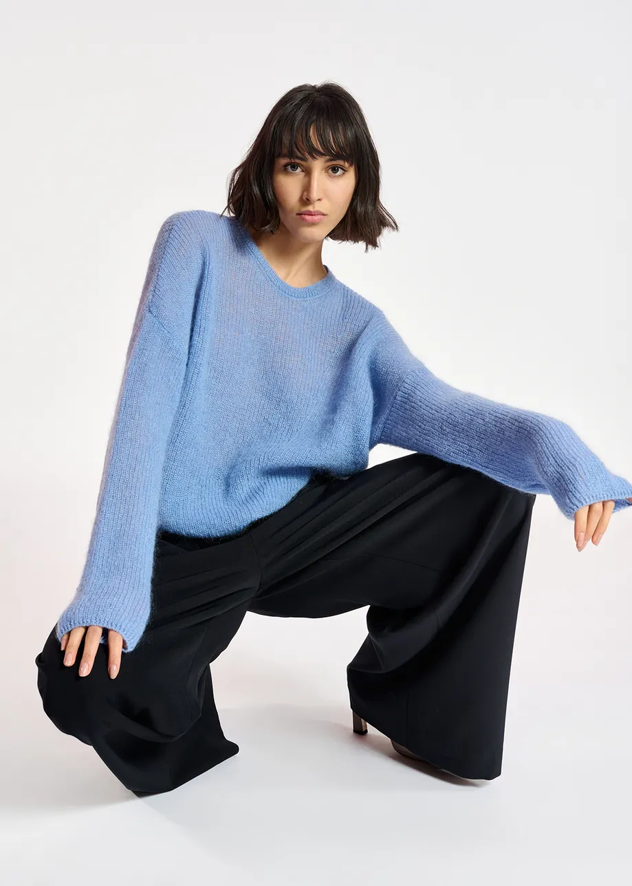 Blue oversized mohair-blend knit sweater