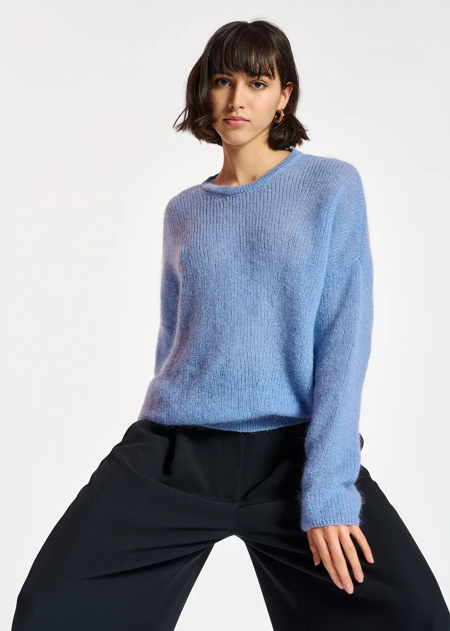Blauwe oversized trui in mohairmix