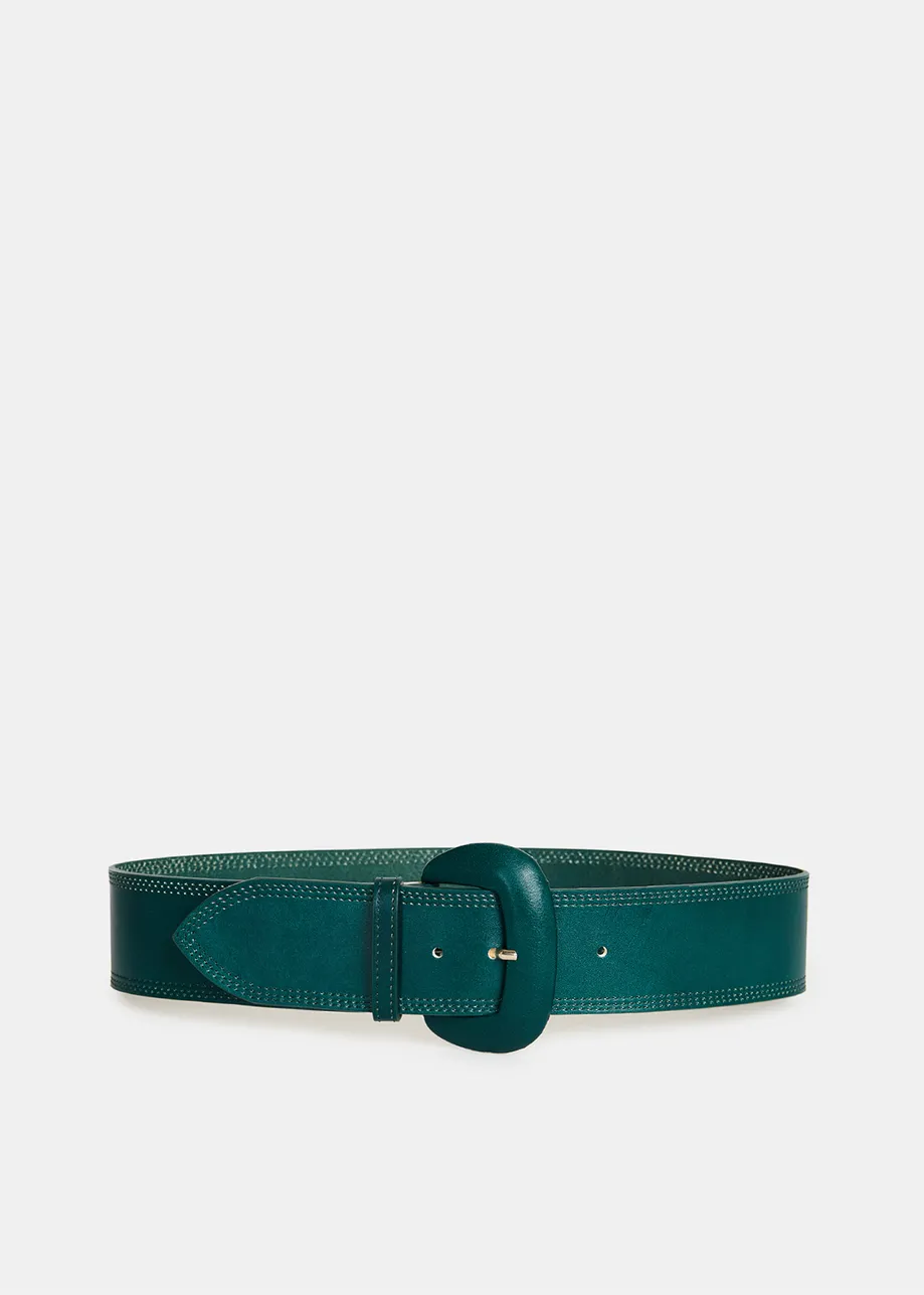 Emerald green leather waist belt