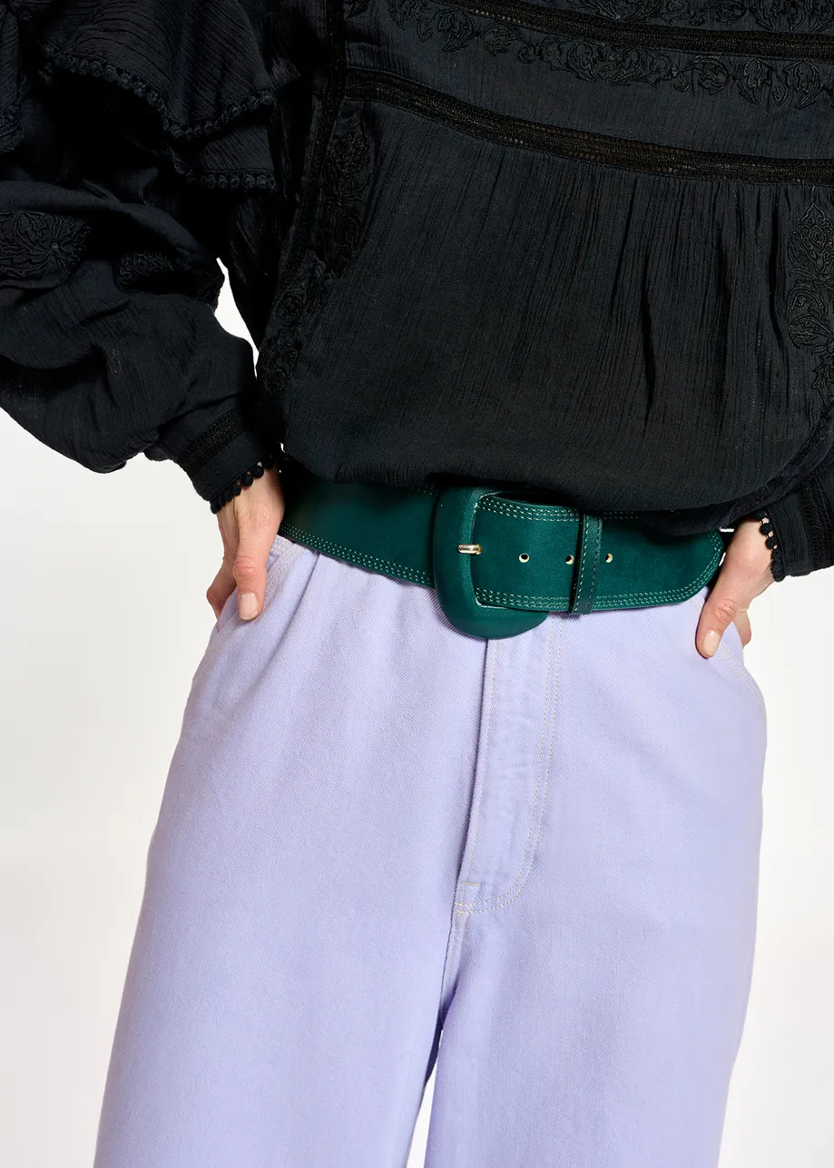 Emerald green leather waist belt