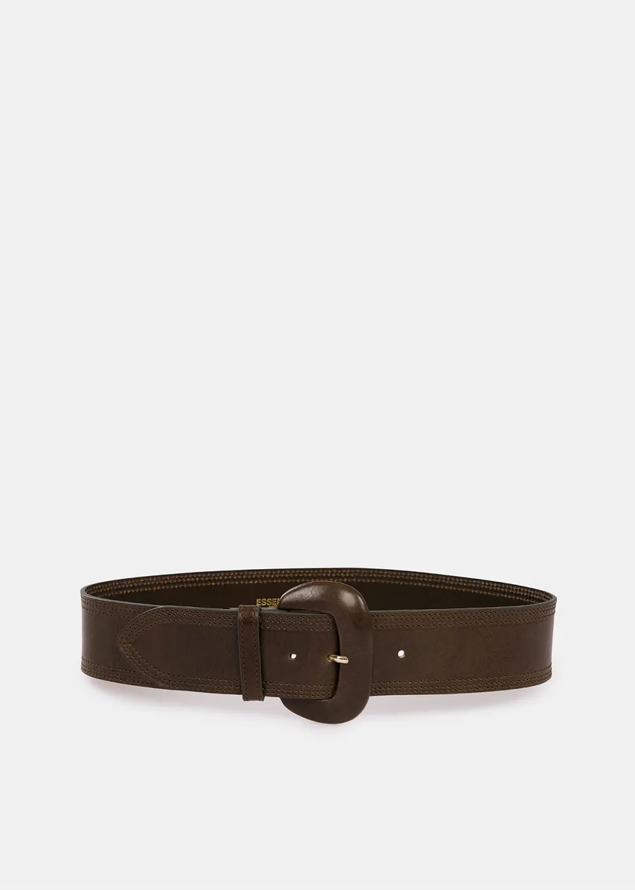 Dark khaki leather waist belt