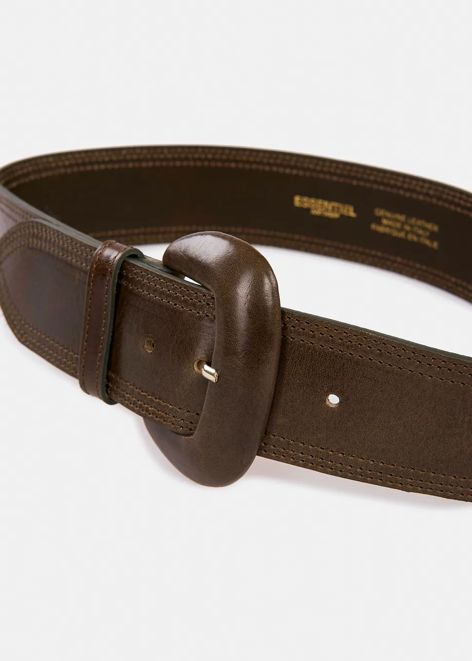 Dark khaki leather waist belt