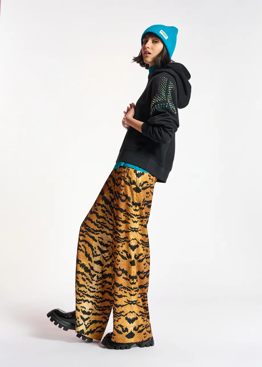 Black hoodie with colorful rhinestone embellishments