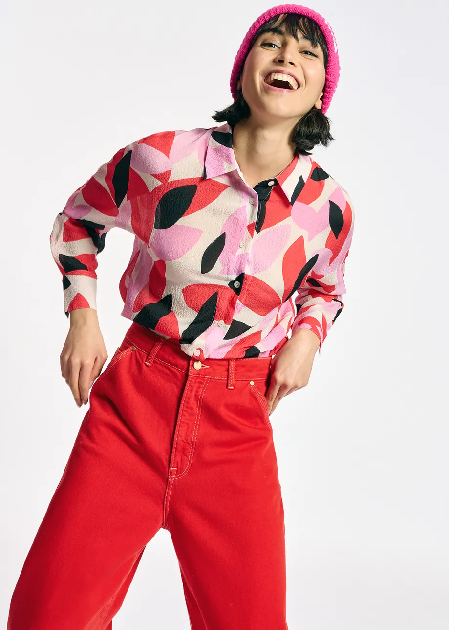 Off-white, red and pink abstract print shirt