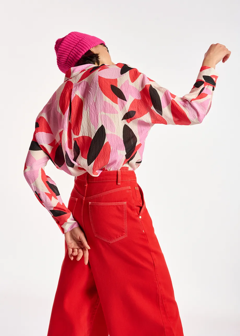 Off-white, red and pink abstract print shirt