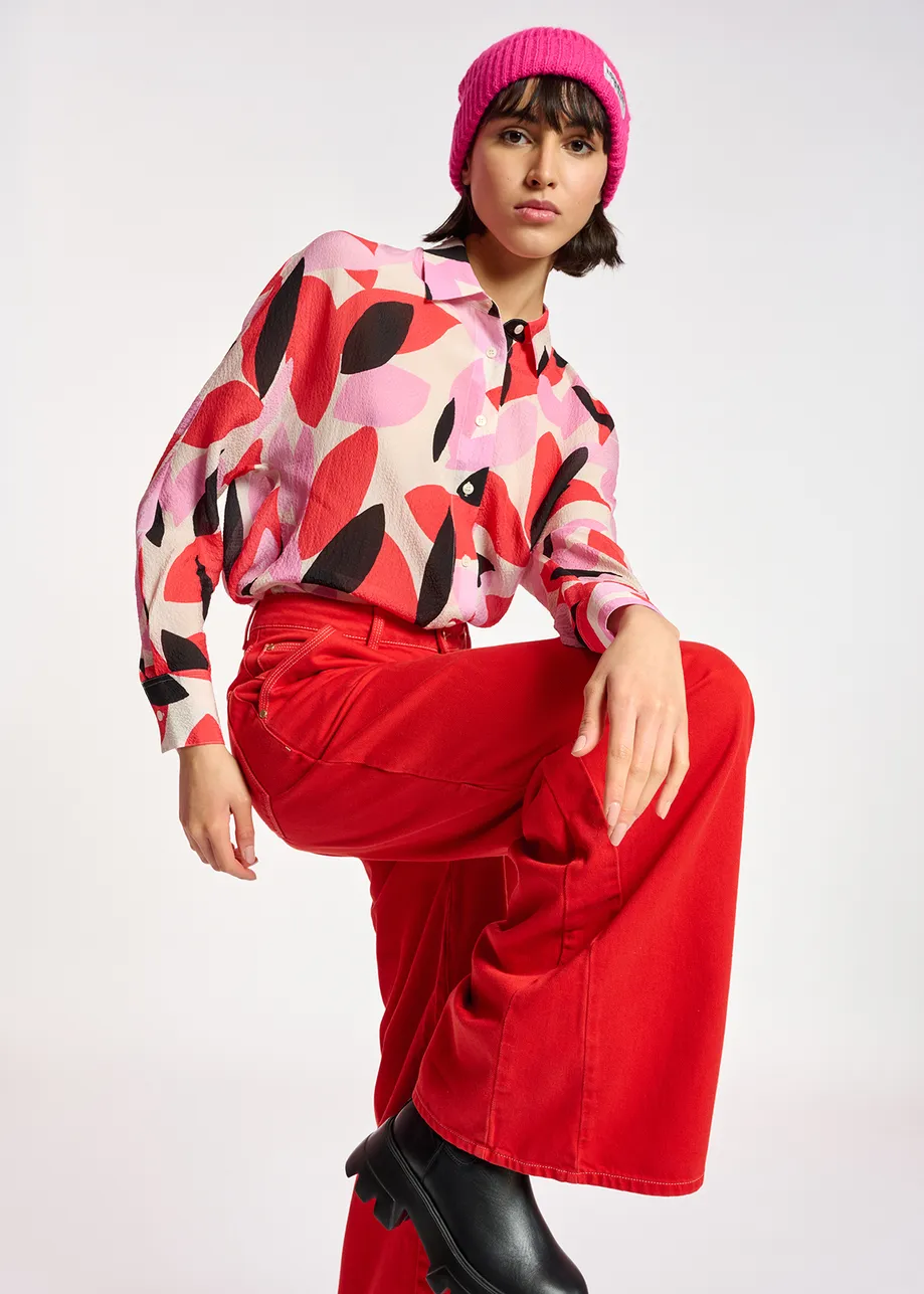 Off-white, red and pink abstract print shirt