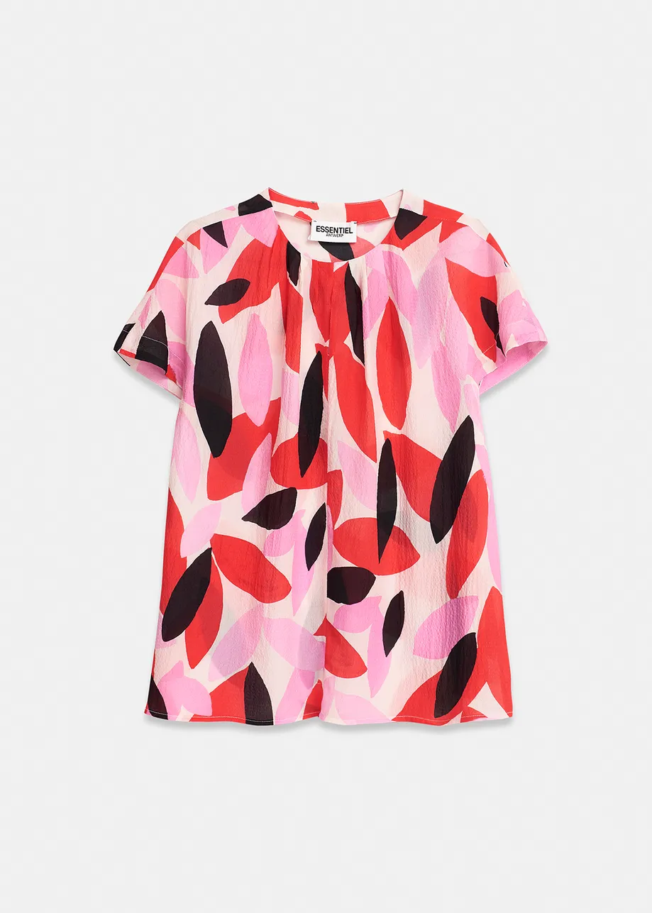 Off-white, red and pink abstract print short-sleeved top