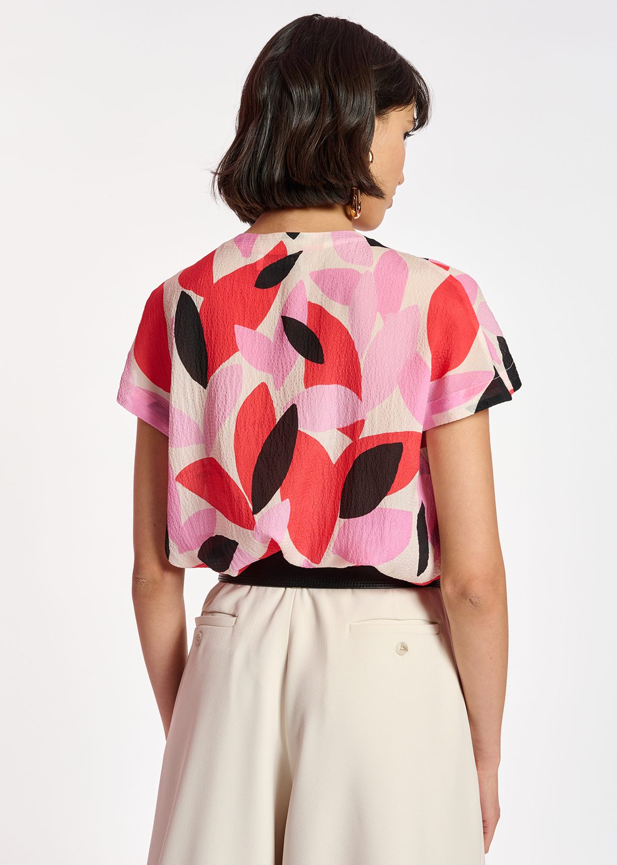 Off-white, red and pink abstract print short-sleeved top