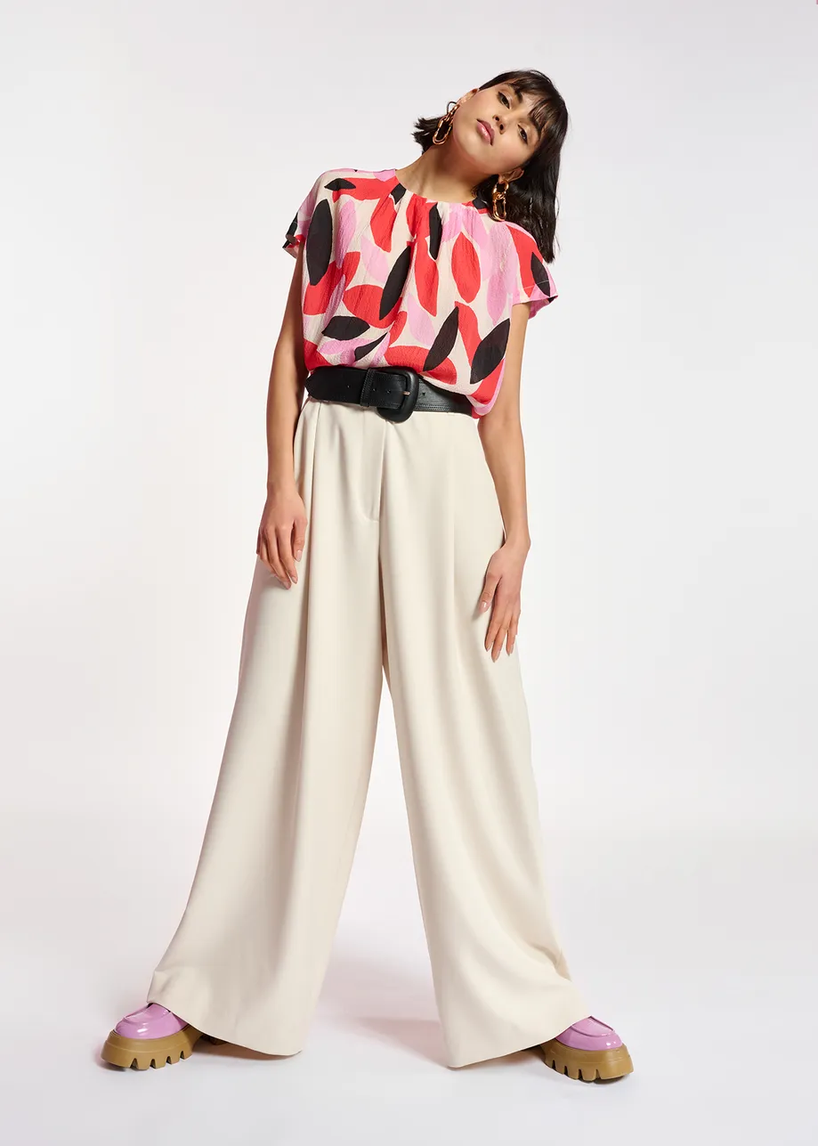 Off-white, red and pink abstract print short-sleeved top