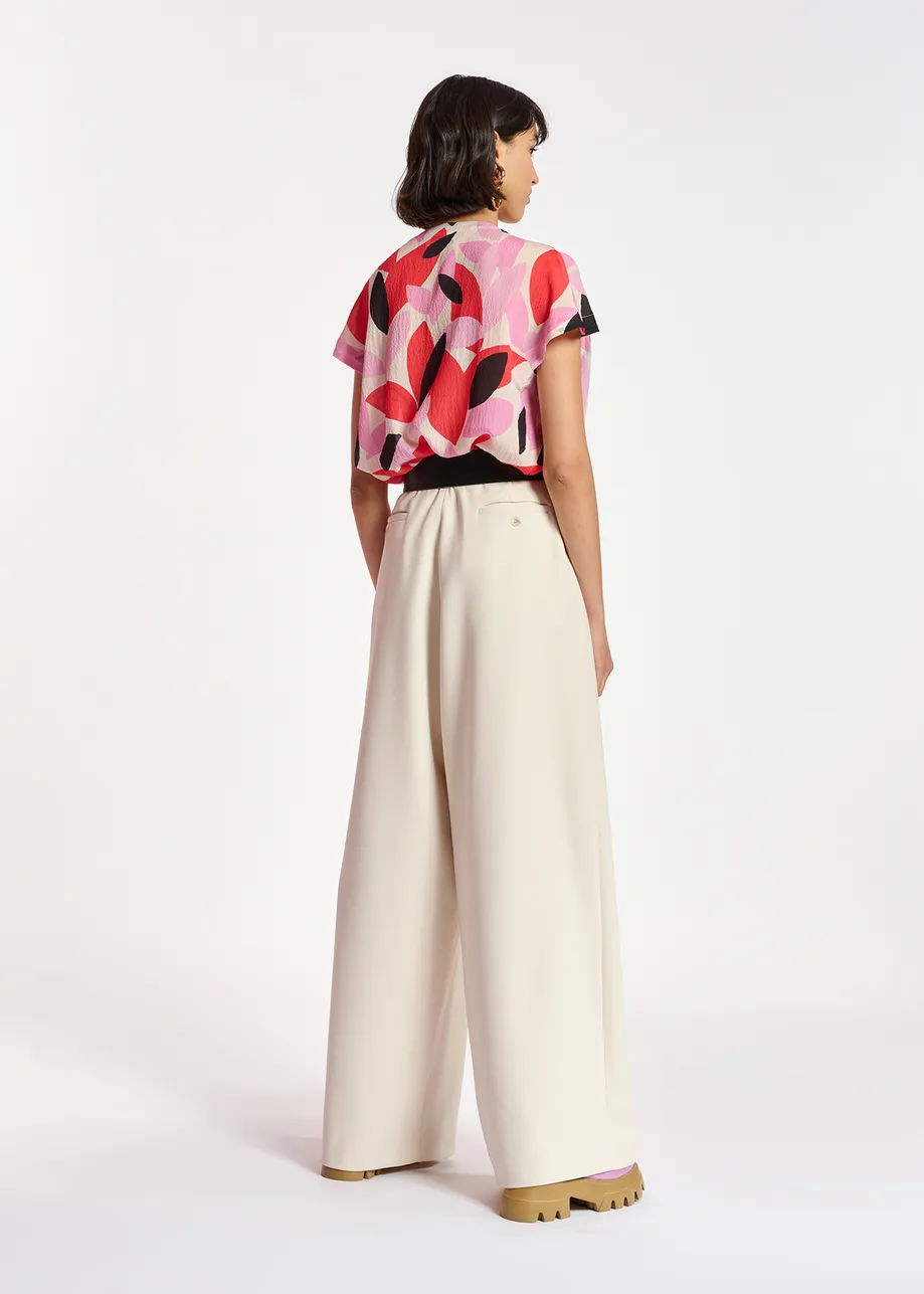 Off-white, red and pink abstract print short-sleeved top