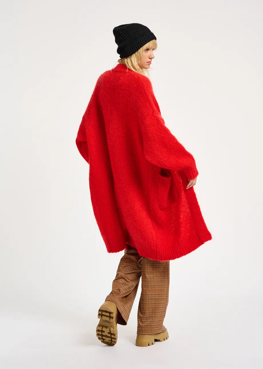 Cardigan midi en mohair mélangé rouge