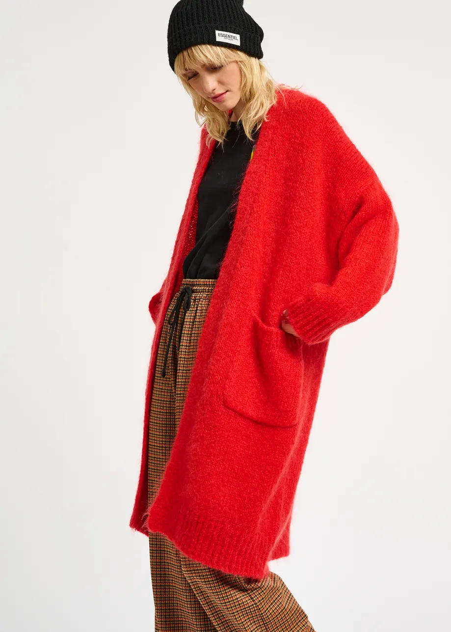 Cardigan midi en mohair mélangé rouge