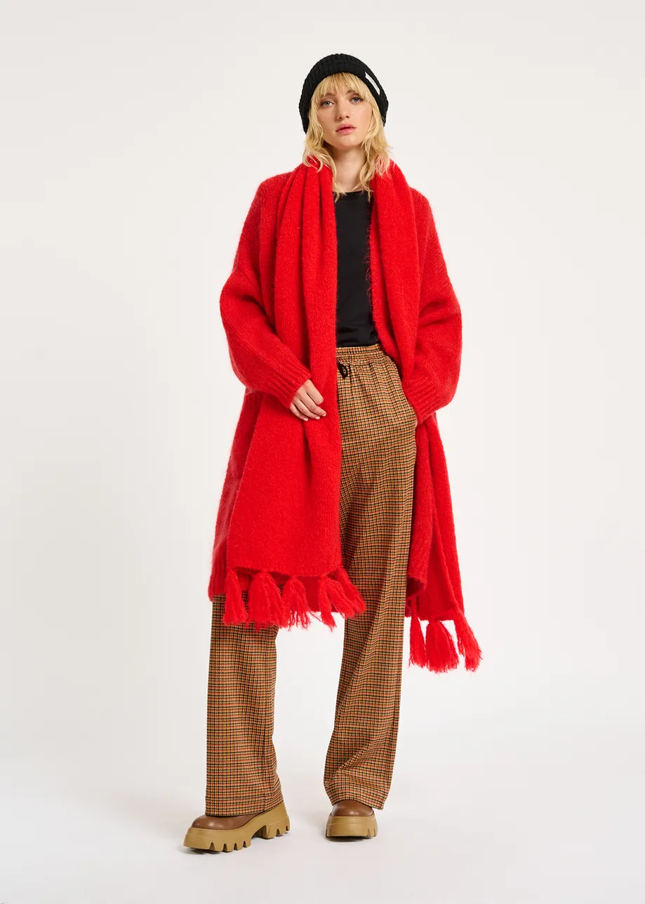 Cardigan midi en mohair mélangé rouge