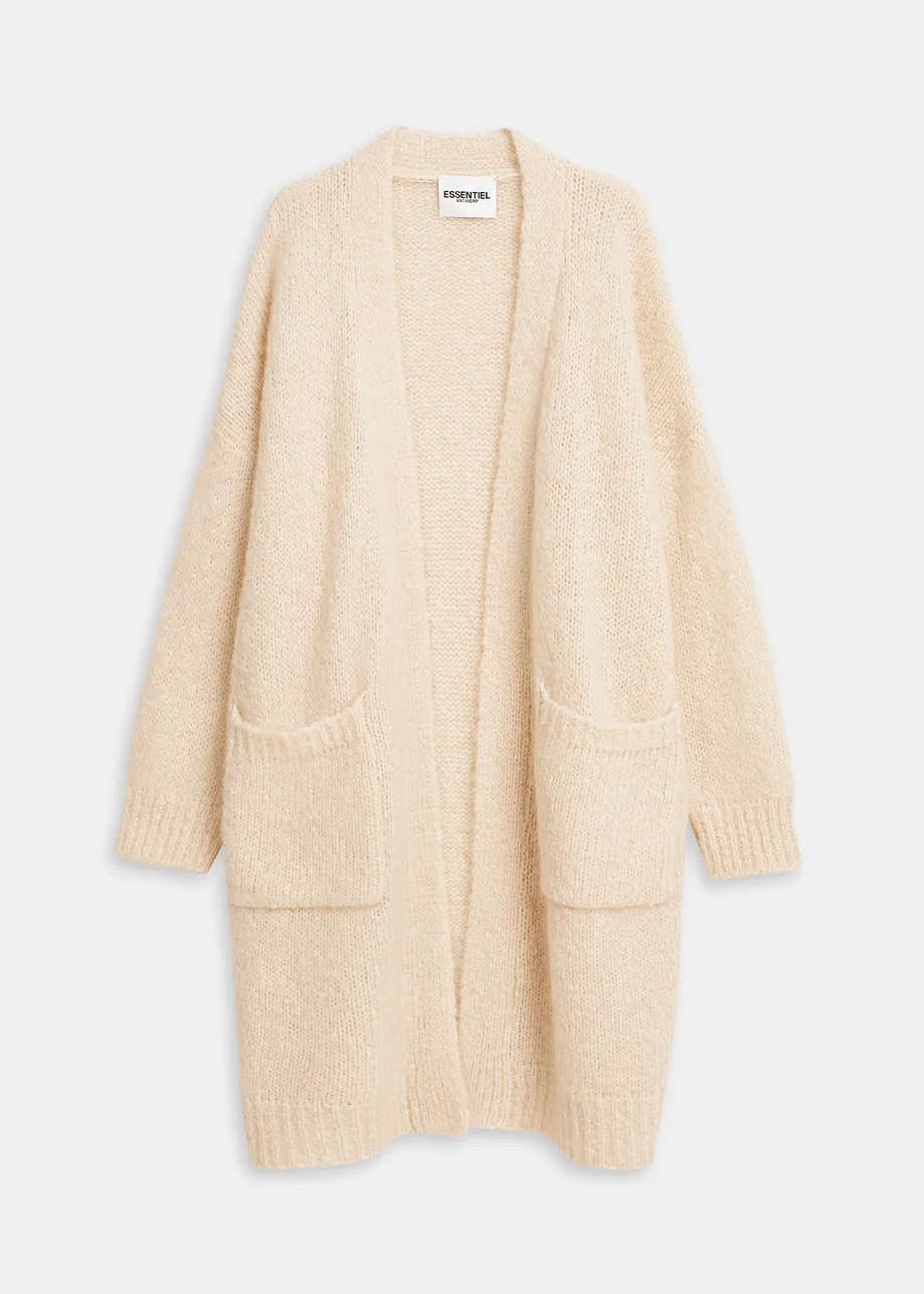 Off-white midi-length mohair-blend cardigan