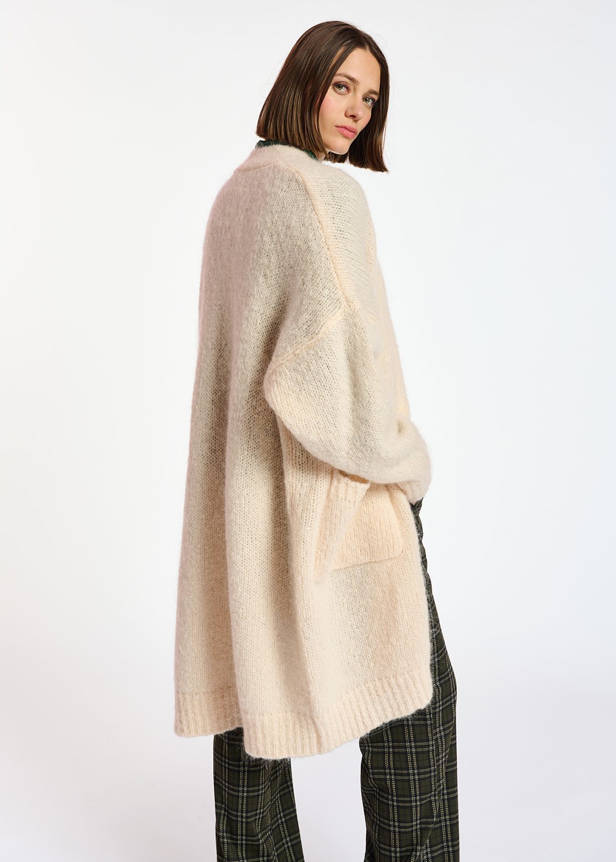 Off-white midi-length mohair-blend cardigan