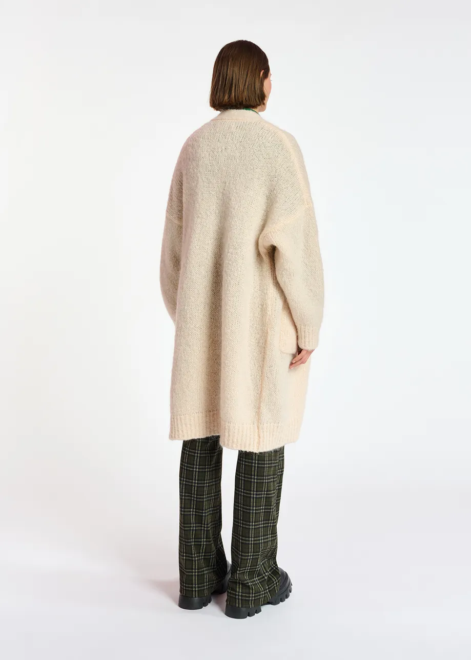 Off-white midi-length mohair-blend cardigan