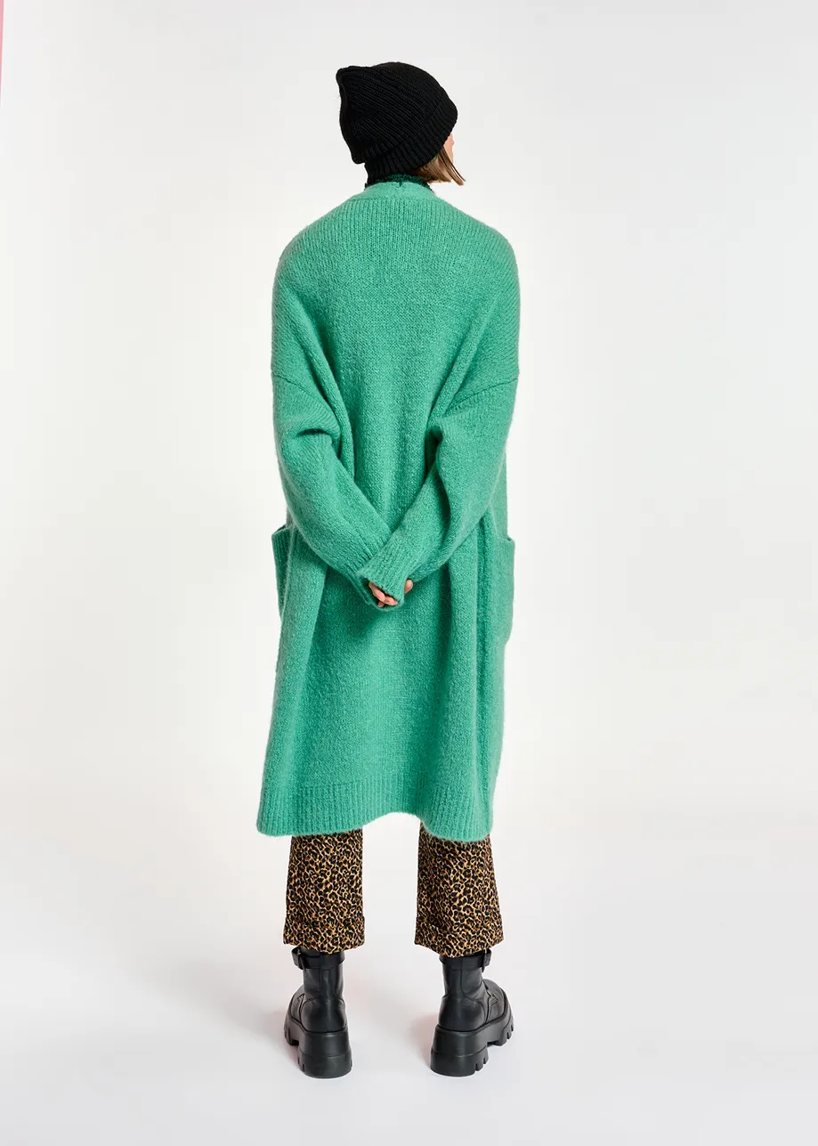 Teal midi-length mohair-blend cardigan