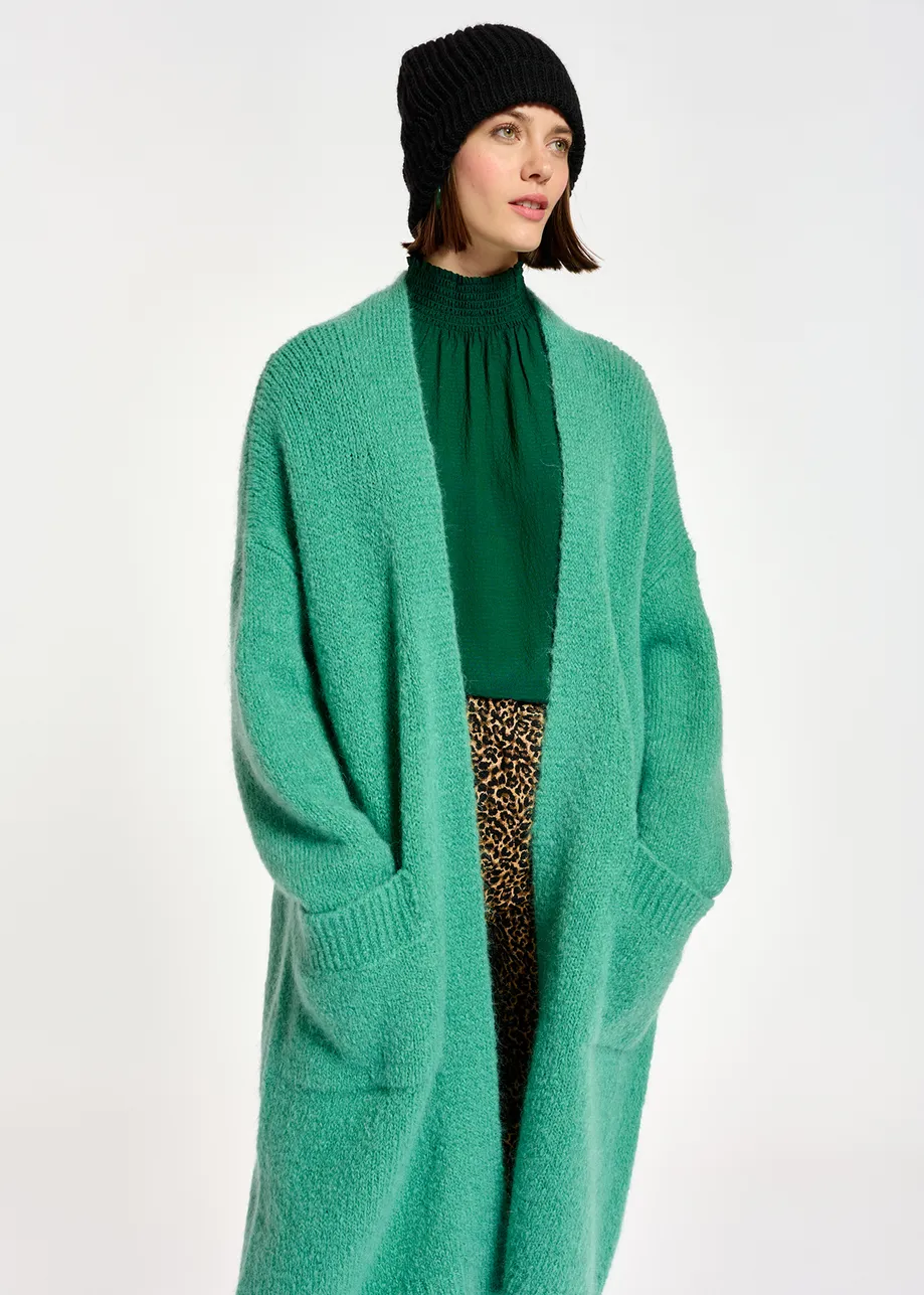 Teal midi-length mohair-blend cardigan