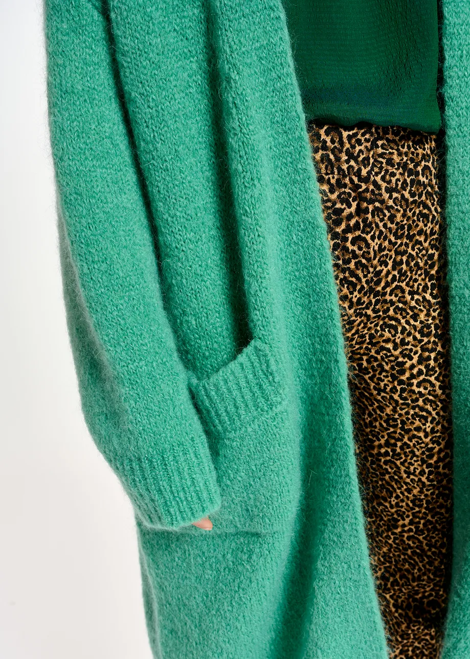 Teal midi-length mohair-blend cardigan