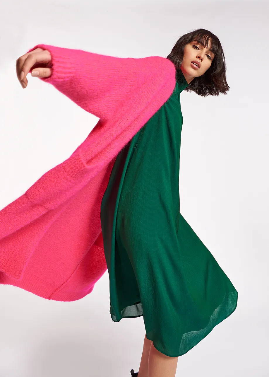 Neon pink midi-length mohair-blend cardigan