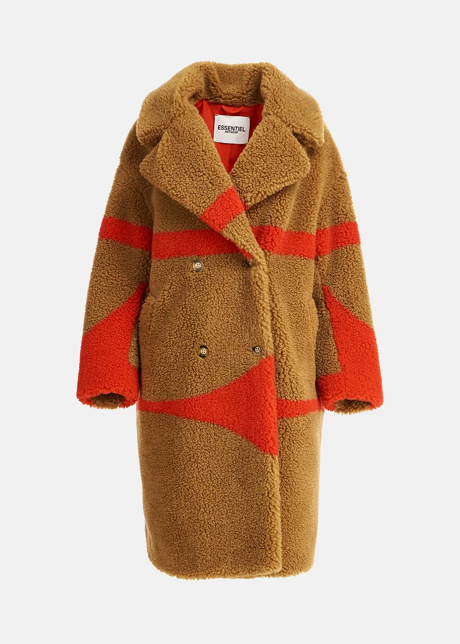 Camel and red teddy coat