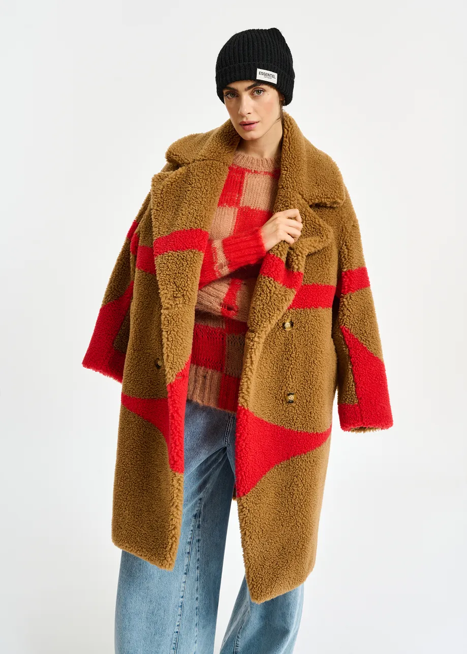 Camel and red teddy coat