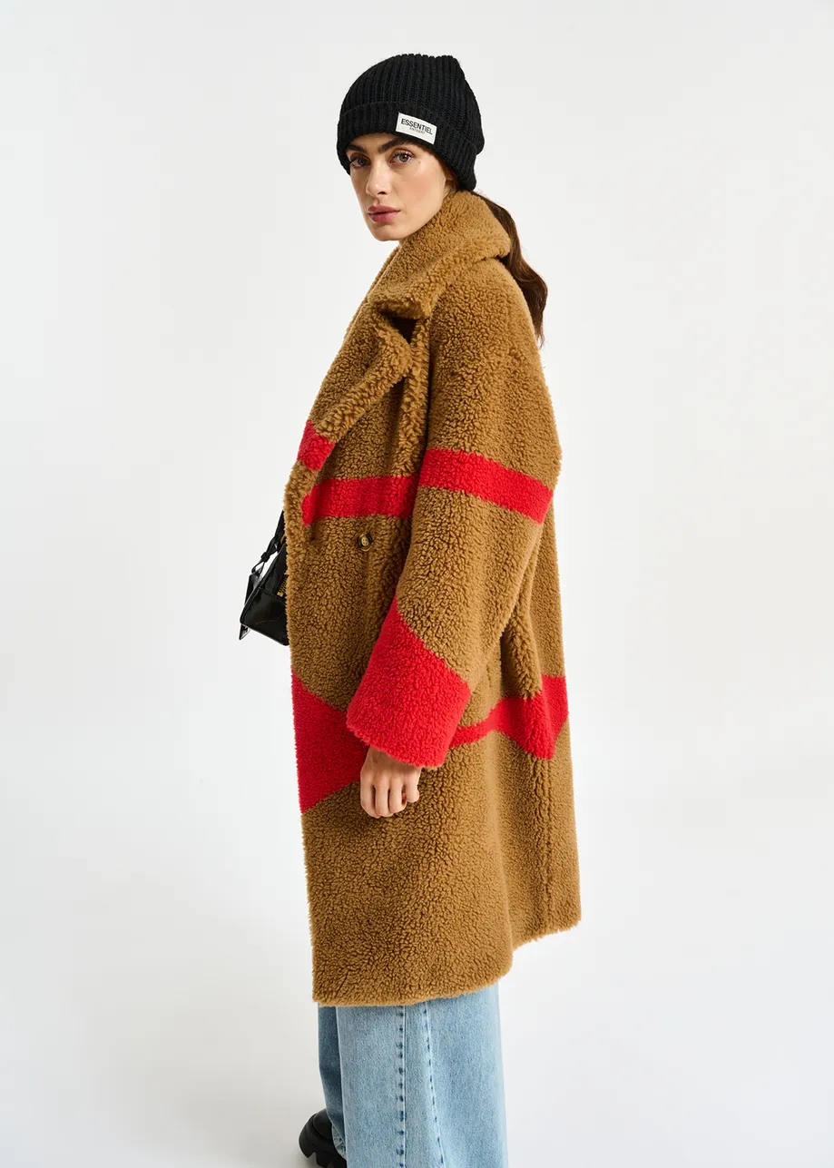 Camel and red teddy coat